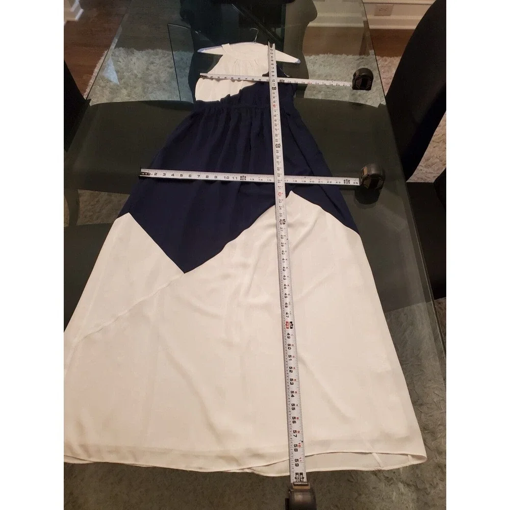 Shoshanna Blue & White Polyester Halter Sleeveless Long Maxi Dress Pockets 4 - Picture 8 of 15